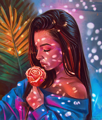Art, Flower, Rose Flower, Rose, Girl HD phone wallpaper