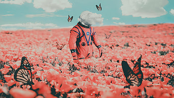Astronaut In Butterflies , astronaut, butterfly, artist, artwork, digital-art HD wallpaper