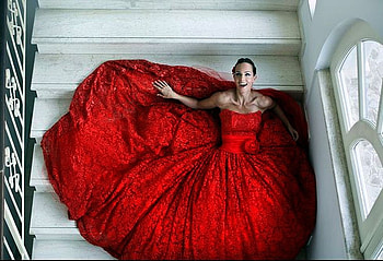 Stairs and Window, stairs, window, red, dress, woman HD wallpaper