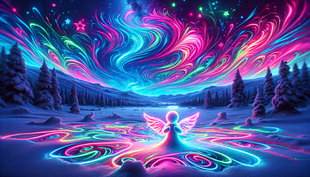 Mystical Neon Snow Angel, snow angel, angel, neon, winter, landscape HD wallpaper
