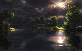Moonlight, night, dark, fel-x, summer, moon, fantasy, luna, luminos, water HD wallpaper
