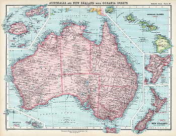 Map of Australia, New-Zealand, Tasmania and other islands (1925), pacific ocean, New Zealand, Australia, Misc, map HD wallpaper