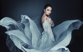 ✥ The wings of a heavenly Dream ✥, blue dress, Gown, Long hair, Blue eyes, Stones in dress, Female, nail varnish HD wallpaper
