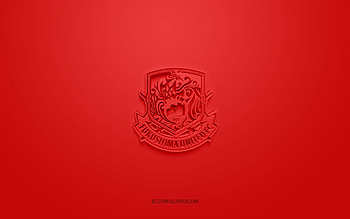 Fukushima United FC, creative 3D logo, red background, J3 League, 3d emblem, Japan Football Club, Fukushima, Japan, 3d art, football, Fukushima United FC 3d logo HD wallpaper