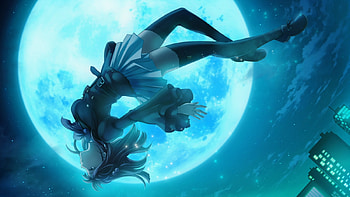Ushiromiya Ange, anime, city, moon, umineko no naku koro ni, sky, female HD wallpaper