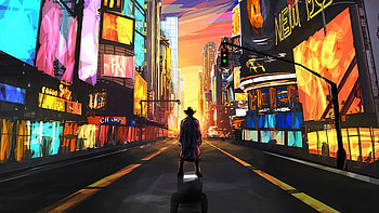 Cowboy In New York , artist, artwork, digital-art HD wallpaper