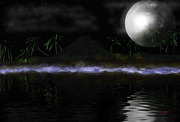 Luna y palmeras, oscuro, color, vista, union HD wallpaper