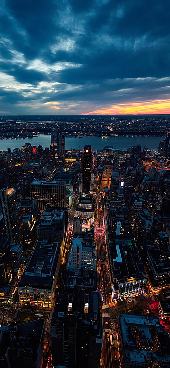 New York City at Sunset, skyscraper, cloud, night, building, city, USA, cityscape, horizon, man made, New York HD phone wallpaper