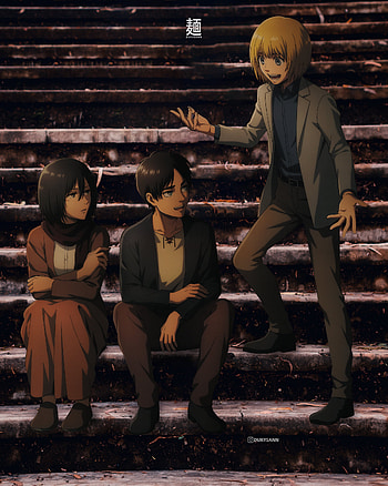 attack on titan, eren, mikasa, armin HD phone wallpaper