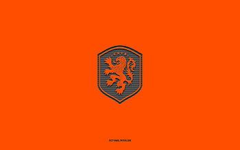 Netherlands national football team, orange background, football team, emblem, UEFA, Netherlands, football, Netherlands national football team logo, Europe HD wallpaper