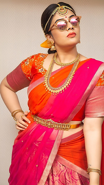 Sreemukhi, telugu actress, bridal, saree beauty HD phone wallpaper
