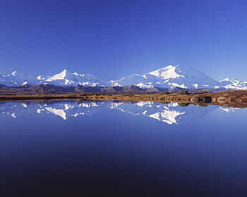 Mirrored Blue Mountains, blue, sea, reflection, snow, nature, mountains, lake HD wallpaper