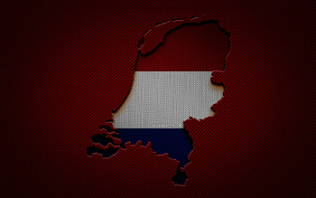 Netherlands map, , European countries, Dutch flag, red carbon background, Netherlands map silhouette, Netherlands flag, Europe, Dutch map, Netherlands, flag of Netherlands HD wallpaper