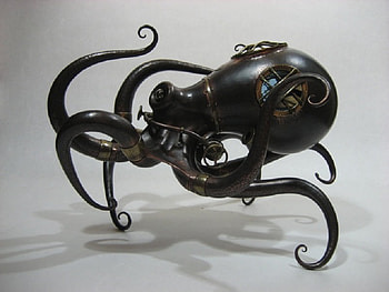 Steampunk Octopus, tentacles, abstract, steampunk, fantasy, sculpture, octopus HD wallpaper