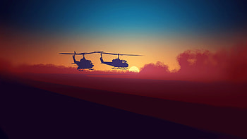 Silhouette, helicopter, clouds, sky, sunset HD wallpaper