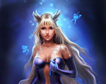 Fantasy girl, blue, blonde, art, girl, beauty, woman, aleksandrakhalilova, butterfly, fantasy, a perfect lie, luminos HD wallpaper