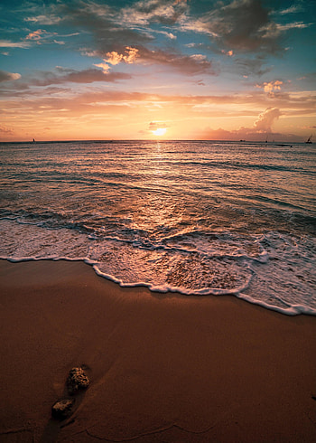 Nature, Water, Sunset, Sea, Twilight, Waves, Beach, Dusk HD phone wallpaper