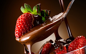 sweet, strawberry, chocolate, red, dessert, fruit, spoon HD wallpaper