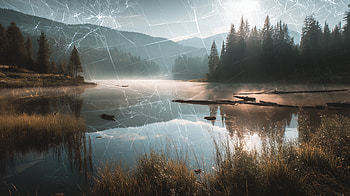 : Serene Forest Landscape through a Broken Screen, landscape, forest, broken screen HD wallpaper