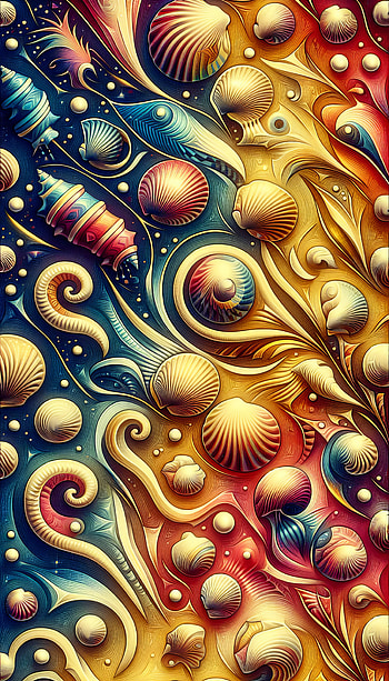 Oceanic Whimsy Seashell Artwork, ocean, Abstract, colorful HD phone wallpaper