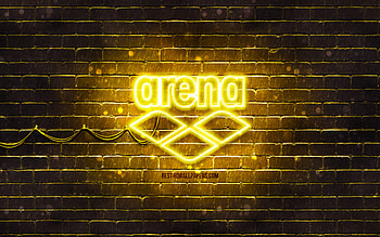 Arena yellow logo, , yellow brickwall, Arena logo, brands, Arena neon logo, Arena HD wallpaper