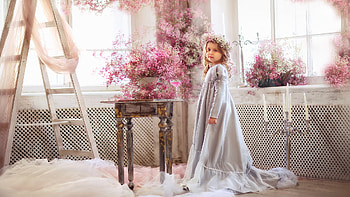 Cute Little Girl Is Wearing White Dress And Wreath Cute HD wallpaper