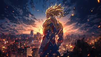 All Might – Heroic Sunset Over Cityscape | My Hero Academia, My Hero Academia, All Might HD wallpaper