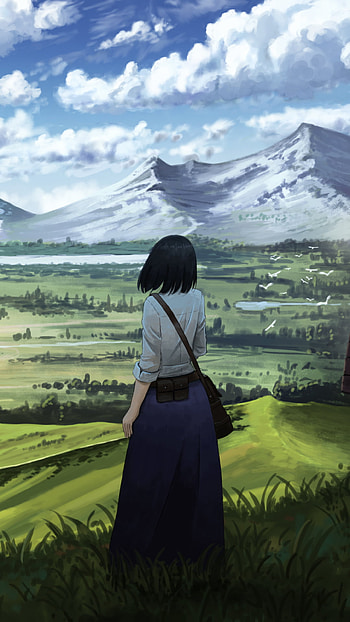 Cloudbound — Original Anime : Short Black‑Haired Girl with Bag, cloud, black hair, short hair, Anime, Original HD phone wallpaper