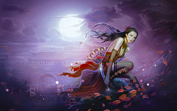 Warrior Girl, asian, art, girl, beautiful, woman, digital, moon, fantasy, pretty, warrior HD wallpaper