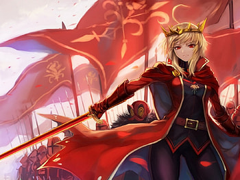 Pixiv fantasia, the army, sword, anime, guns, girl, queen HD wallpaper