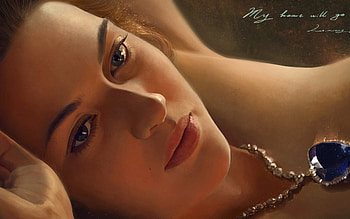 Kate Winslet as Rose, blue, pendant, titanic, necklace, girl, diamond, kate winslet, woman, rose, portrait, movie, by xiangxiang lu, face, heart, ocean HD wallpaper
