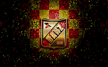 Deportivo Anzoategui SC, glitter logo, La Liga FutVe, red yellow checkered background, soccer, Venezuelan football club, Deportivo Anzoategui logo, mosaic art, football, Venezuelan Primera Division, Deportivo Anzoategui FC HD wallpaper
