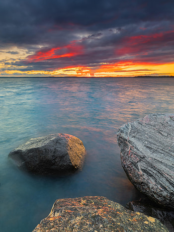Nature, Sunset, Stones, Sea, Horizon HD phone wallpaper