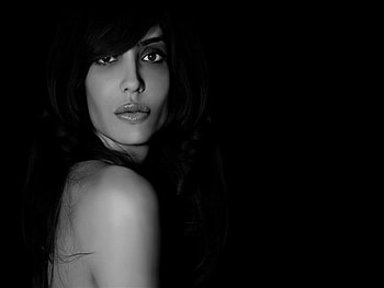 No more talk of darkness, think, eyes, beautiful, secret, dark, woman, portrait, black and white, face, feel HD wallpaper