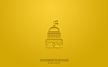 Government blockchain 3d icon, yellow background, 3d symbols, Government blockchain, cryptocurrency icons, 3d icons, Government blockchain sign, cryptocurrency 3d icons HD wallpaper