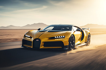 Yellow Bugatti, Desert, Dubai 2690x1800 HD wallpaper
