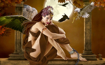 Chained, dom, wings, eagle, Magical, Fantasy, digital, browns, moon, key, fantasy girl, chains HD wallpaper