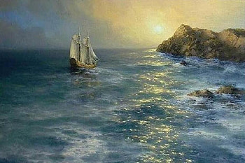 Time to Drop Anchor, blue, sea, boat, cliffs, sails, sky, sunset, ocean HD wallpaper