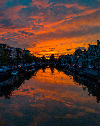 Cities, Rivers, Sunset, City, Netherlands, Channel HD phone wallpaper