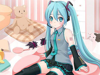 Hatsune Miku, blue, girl, vocaloid, miku, pink, teddy bear, music, anime, hatsune HD wallpaper
