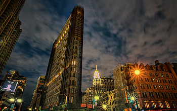 Flat Iron Building, New York City, skyscraper, Manhattan, evening, New York, sunset, New York buildings, USA HD wallpaper