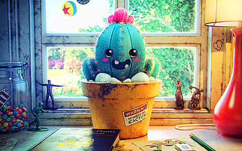 3d cactus, creative, artwork, 3D art, cartoon characters, cacti HD wallpaper