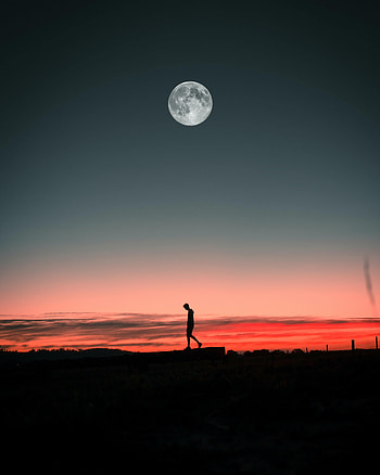 Alone, Sunset, Moon, Silhouette, Miscellanea, Miscellaneous, Loneliness, Lonely HD phone wallpaper