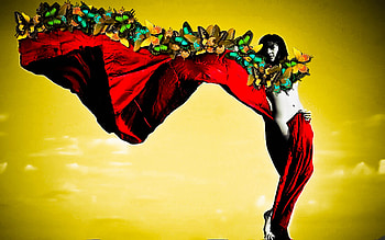 butterfly woman, buttrflies, fantasy, woman, red HD wallpaper