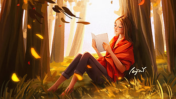 Girl Reading Book In The Nature , artist, artwork, digital-art, artstation HD wallpaper