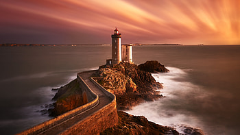 Lighthouse, , Seascape beauty, Twilight dusk HD wallpaper