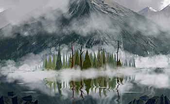 Trees, Art, Mountains, Vertex, Fog, Tops HD wallpaper