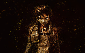 Eren Yeager, Attack on Titan, yellow glitter art, Survey Corps, black background, Eren Yeager character, Attack on Titan characters, Eren Yeager Attack on Titan HD wallpaper
