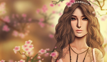 Beauty, rendering, fantasy, portrait, flower, beauty pink, girl, woman HD wallpaper