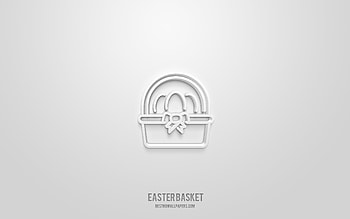 Easter basket 3d icon, white background, 3d symbols, Easter basket, holidays icons, 3d icons, Easter basket sign, holidays 3d icons HD wallpaper